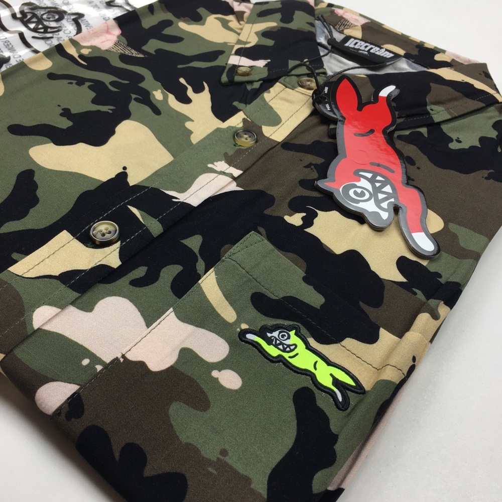 BBC Ice Cream Enjoy S/S Woven Camo Button up new